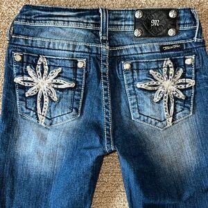 Miss Me Girls 14 Bejeweled Low Rise Skinny Jeans JK5363S Flower Star Pockets EUC